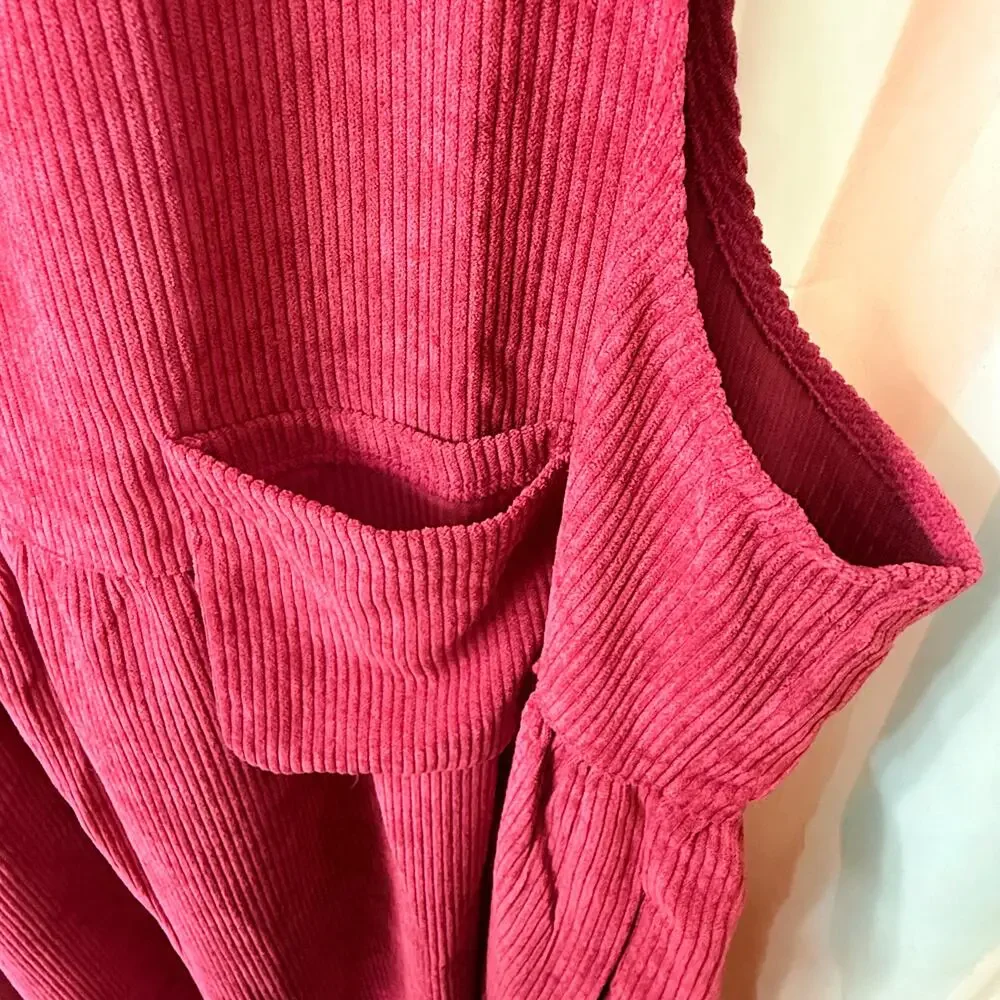 NWOT Zenana Outfitters Magenta Corduroy Overall Pocket Sleeveless Dress Size XL - Picture 7 of 13